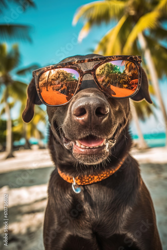 Happy dog with big sunglasses on vacation © Jeremy
