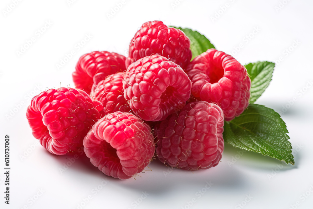 Raspberries on a white studio background generative ai Raspberries on a white studio background generative ai