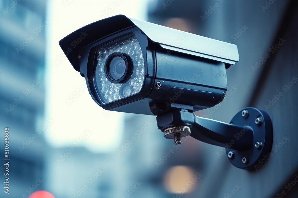 Security camera, using for recording and monitoring the criminals scene that installed on the building interior. Generative Ai Security camera, using for recording and monitoring the criminals scene that installed on the building interior. Generative Ai