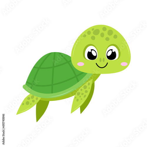 Sea turtle. Cartoon illustration of cute green turtle isolated on white background