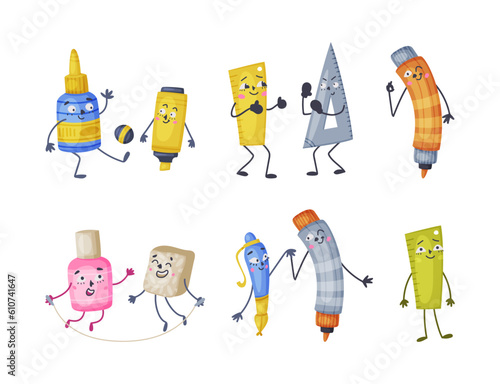 Funny School and Office Supply Humanized Character Vector Illustration Set © topvectors
