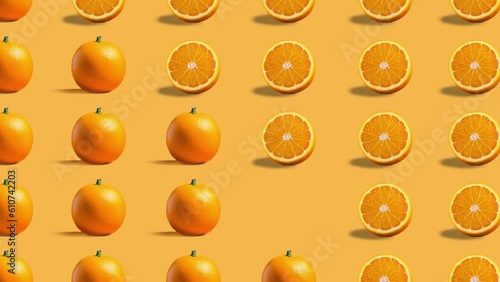 Wallpaper Mural Stop motion Cut and whole Orange appear and disappear on pastel background. High quality video 4K. Detailed stop motion video. Background or wallpaper in food and drinks videos. Torontodigital.ca