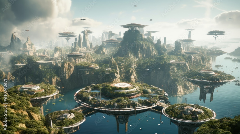 Wonderful city suspended in the sky, with intricate architecture, floating platforms, and breathtaking vistas Wonderful city suspended in the sky, with intricate architecture, floating platforms, and breathtaking vistas