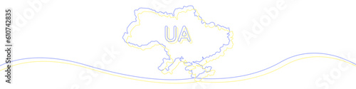 Map of Ukraine line continuous drawing vector. One line Map of Ukraine vector background. Map of Ukraine icon. Continuous outline of a Map of Ukraine.