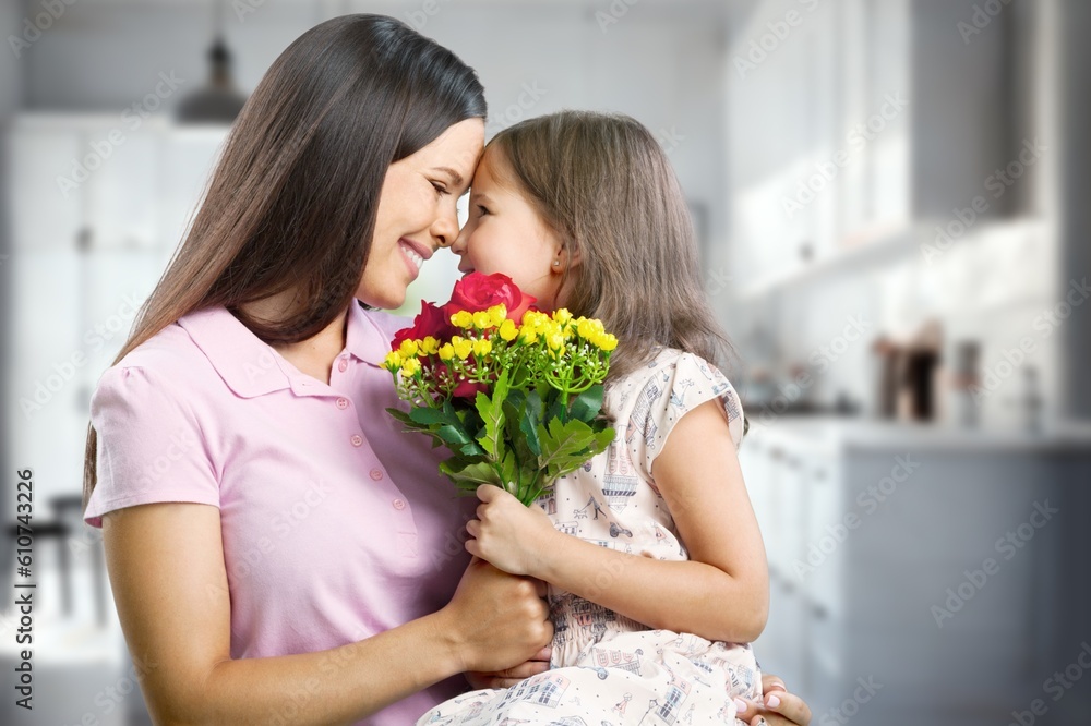 Mother's day concept. Child daughter and young mother Mother's day concept. Child daughter and young mother