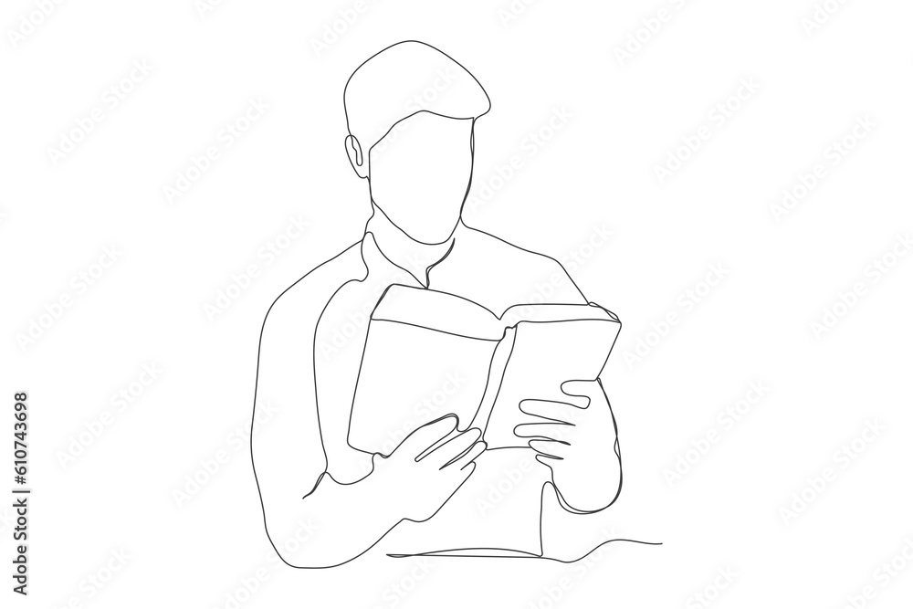 young man reading a book continuous line art drawing. man with a book line art. vector. book line art young man reading a book continuous line art drawing. man with a book line art. vector. book line art