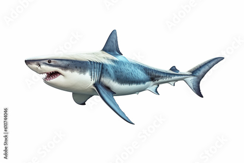 Great white shark isolated on white background. Created with Generative AI.