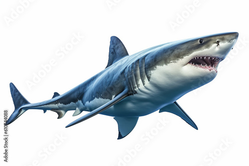 Great white shark isolated on white background. Created with Generative AI.