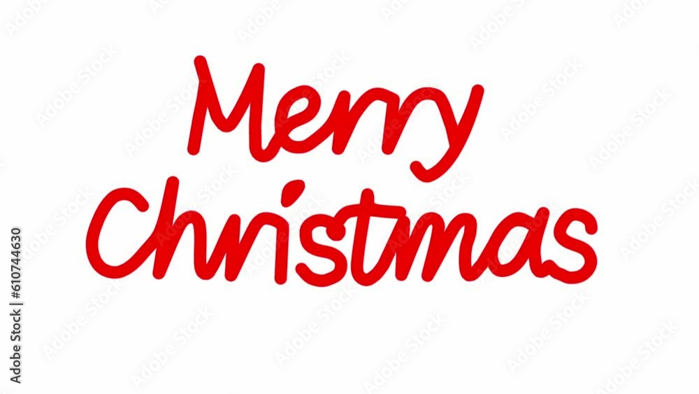 Appearing Text Merry Christmas Continuous One Line Drawing. Hand drawn red Letters on white background Appearing Text Merry Christmas Continuous One Line Drawing. Hand drawn red Letters on white background