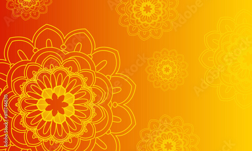 Flower mandala on orange background floral illustration.