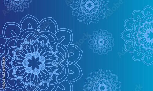 Delightful mandala background of menthol turquoise with a gradient in blue.