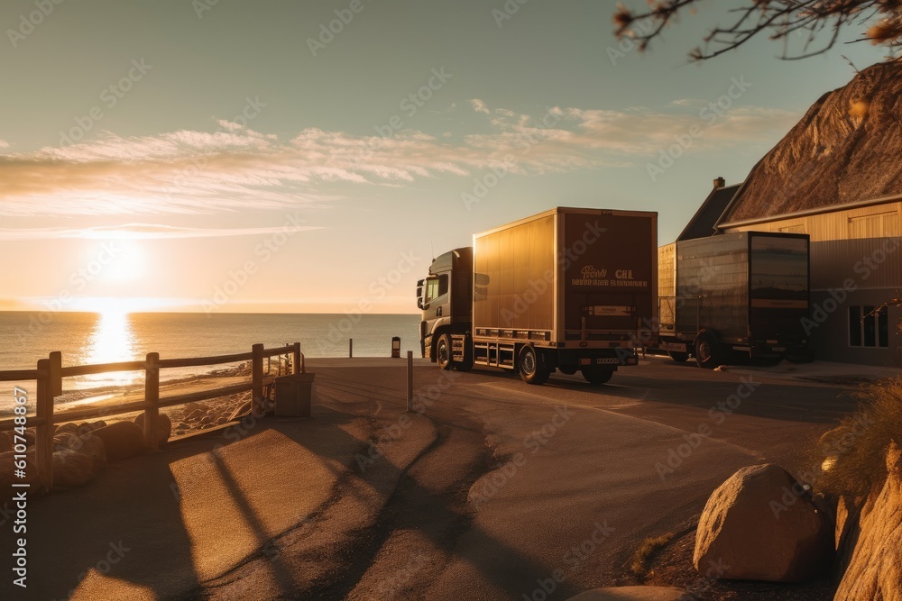 Obraz premium truck on the road - Illustration created with generative ai