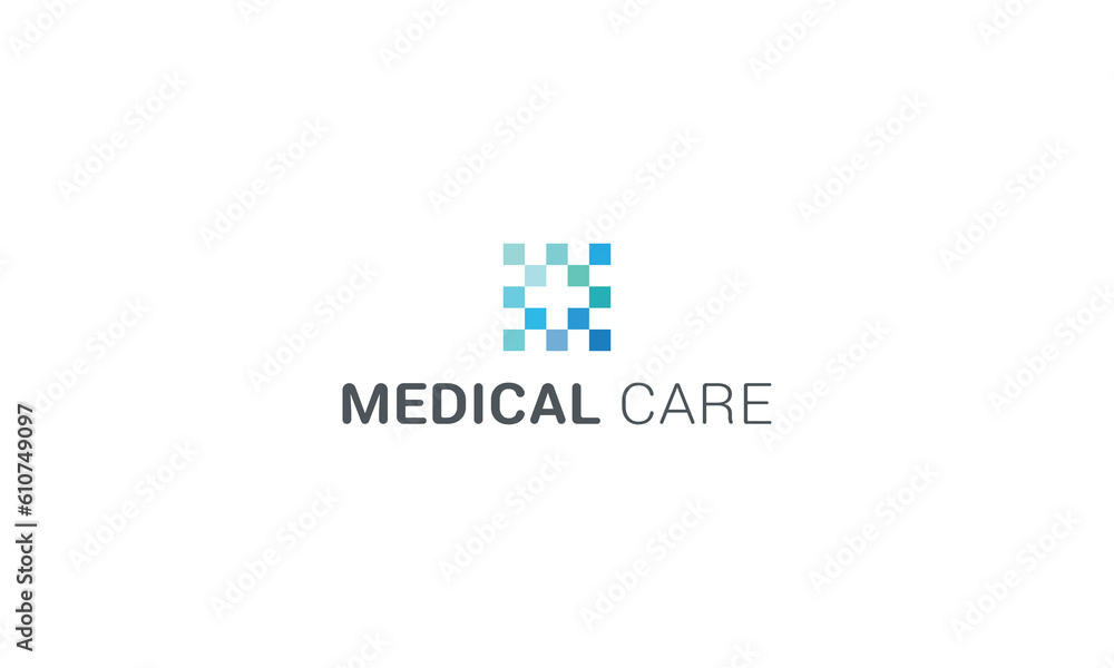 Medical cross simple blue dotted health care pixel logo Medical cross simple blue dotted health care pixel logo