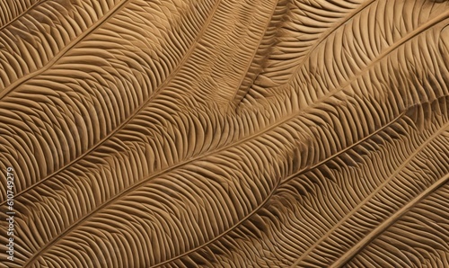  a close up view of a brown feathery pattern on a surface of sand, with a plane in the distance in the distance in the distance. generative ai