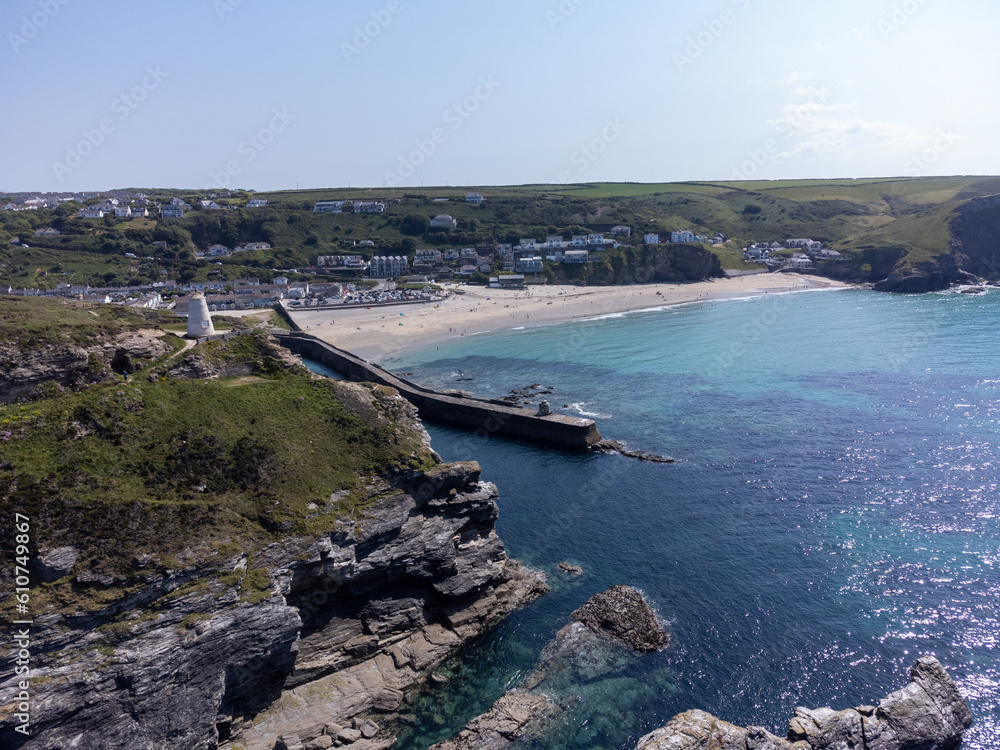 Portreath from the air cornwall england uk aerial drone