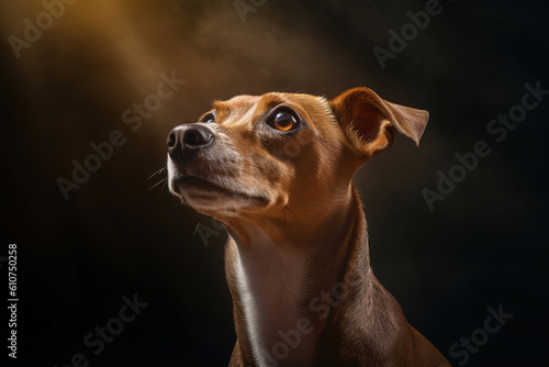 dog looks up into the dark, animal, generative ai  © vvalentine
