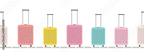 Bright luggage on baggage claim. Vector seamless border