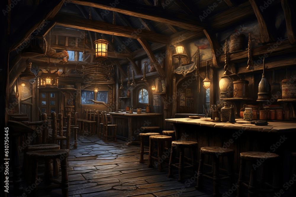 inside tavern at night, interior, generative ai 