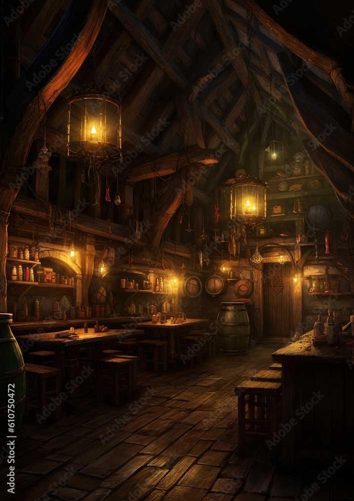 inside tavern at night, interior, generative ai 