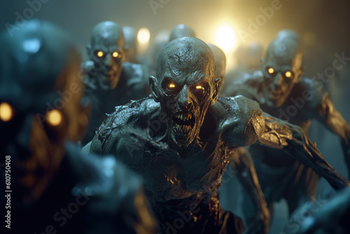 group of zombies coming towards the camera, apocalyptic, generative ai  © vvalentine