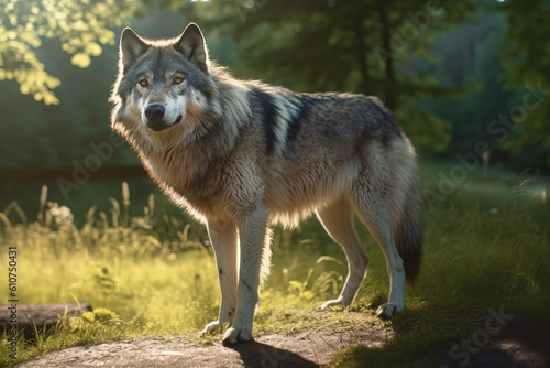 huge gray wolf in the park  sunny day  generative ai 