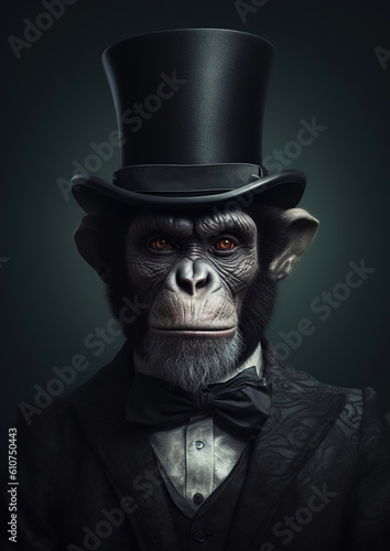 humanoid monkey wearing a top hat, generative ai 