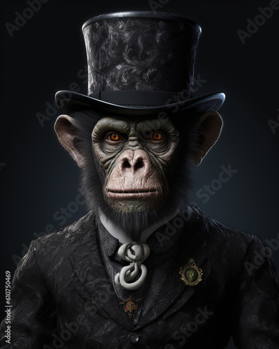 humanoid monkey wearing a top hat, generative ai 