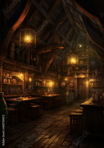 inside tavern at night, interior, generative ai 