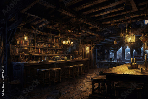 inside tavern at night, interior, generative ai  © vvalentine