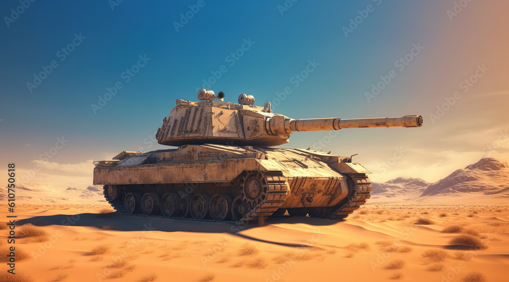 modernized tank in the desert, generative ai 