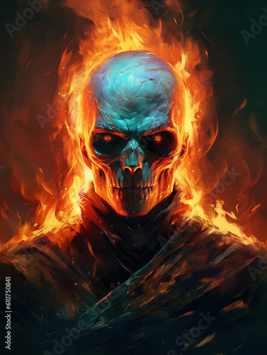 skull with fire that is in the head, fantasy character, generative ai  © vvalentine