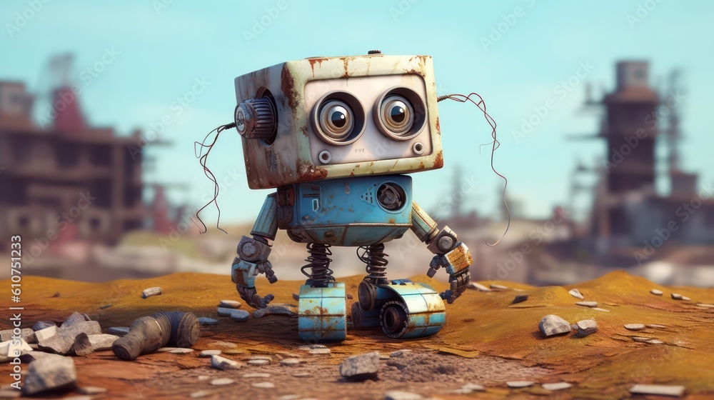 Generating AI illustration of a cute robot character with weird face Generating AI illustration of a cute robot character with weird face