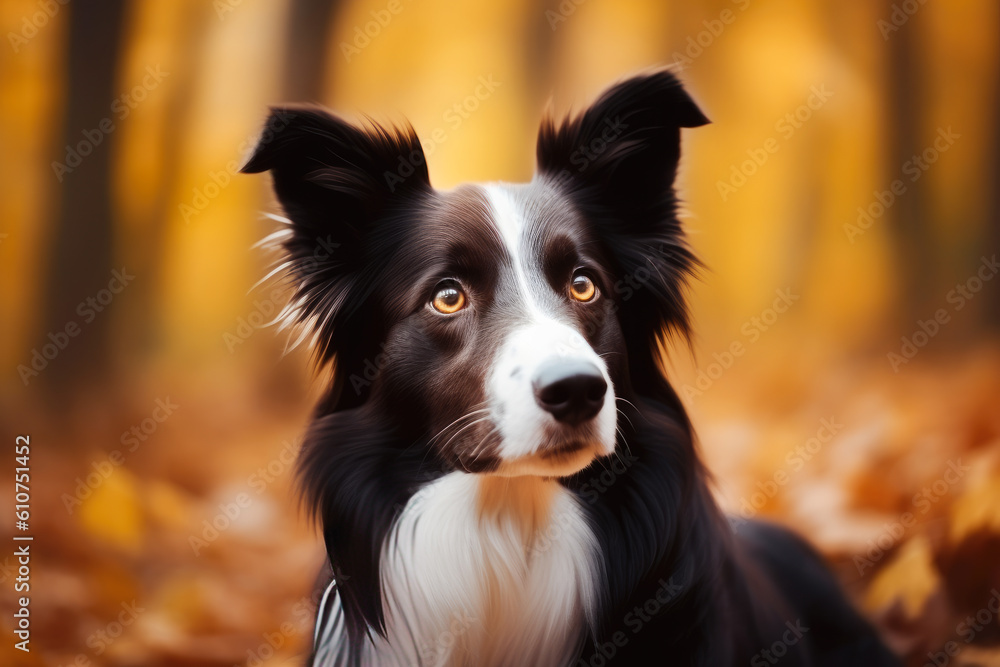 Beautiful Border Collie Outdoors in an Autumnal Park. Generative AI.