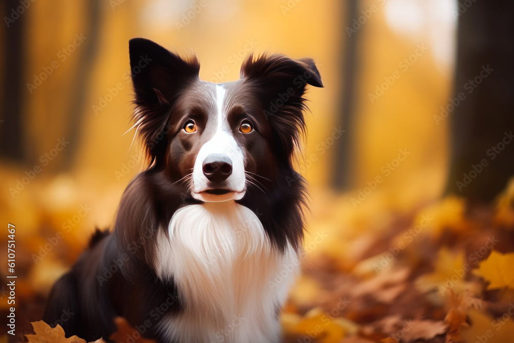 Beautiful Border Collie Outdoors in an Autumnal Park. Generative AI.