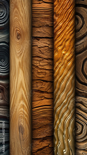 A collection of diverse wood textures and patterns assembled using photobashing techniques. Inspired by abstract colorist sculptor style. (Ai) photo