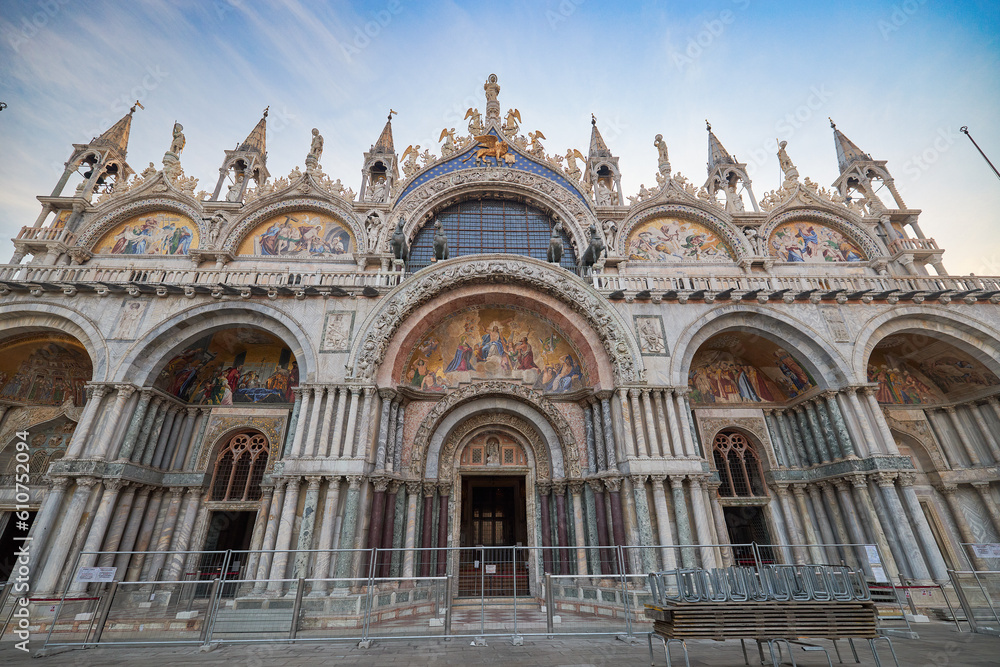 Close-up view of St. Mark's Basilica in Venice.