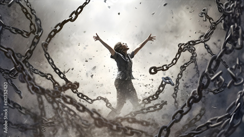 Fotografiet Person breaking free from chains or constraints, representing liberation and newfound freedom