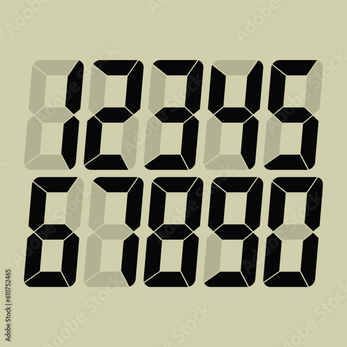 Electronic figures. LCD numbers for a electronic devices. Digital numbers. Vector illustration.