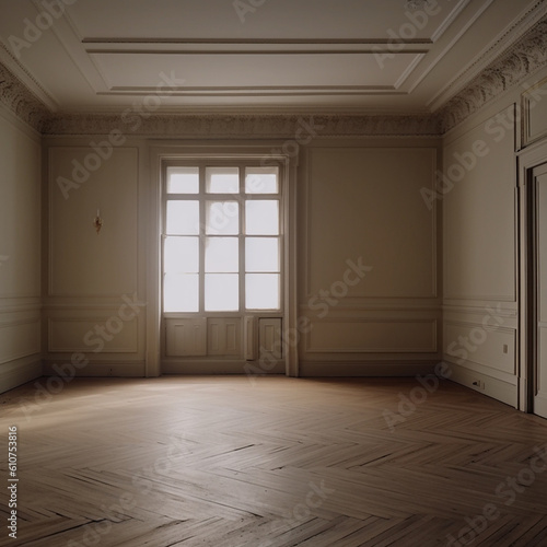 An empty room with sunlight entering through a window