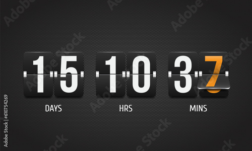Mechanical scoreboard with flip symbols. Countdown timer. Clock counter. Vector template for your design.