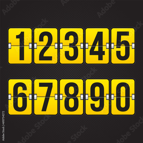 Set of numbers on a mechanical scoreboard. Vector template for your design.