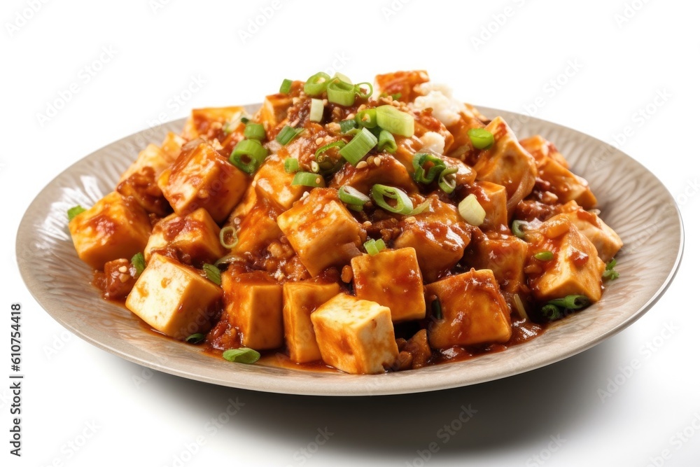 Bowl of Mapo Tofu Isolated on a White Background. Generative AI Bowl of Mapo Tofu Isolated on a White Background. Generative AI