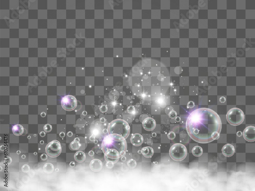 Air bubbles on a transparent background. Soap foam vector illustration.© Olga