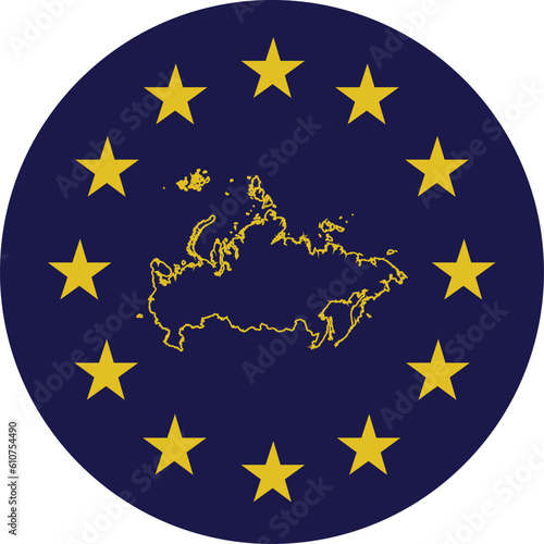 Badge of Outline Map of Russia in colors of EU flag