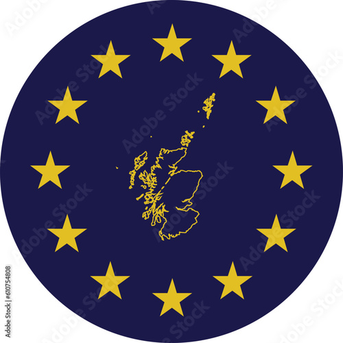 Badge of Outline Map of Scotland in colors of EU flag