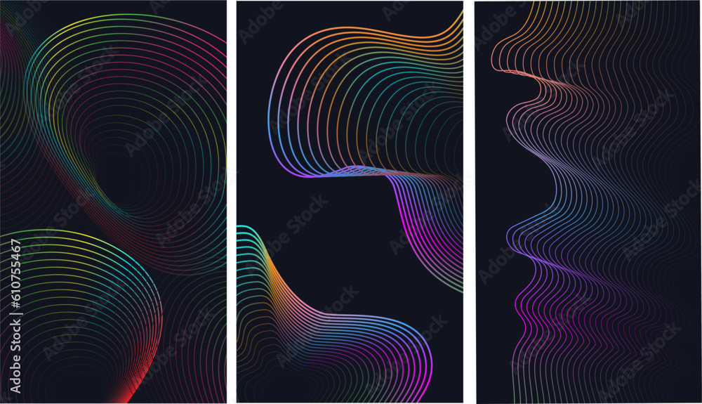 set of bright neon vertical geometric wavy lines set of bright neon vertical geometric wavy lines