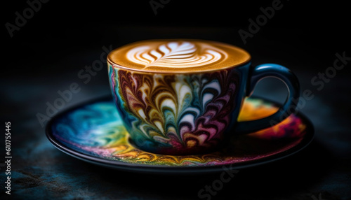 Coffee shop elegance hot cappuccino on rustic wood table generated by AI