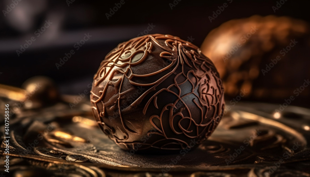 Gourmet chocolate truffle dessert, indulgence in sweet food decoration generated by AI Gourmet chocolate truffle dessert, indulgence in sweet food decoration generated by AI