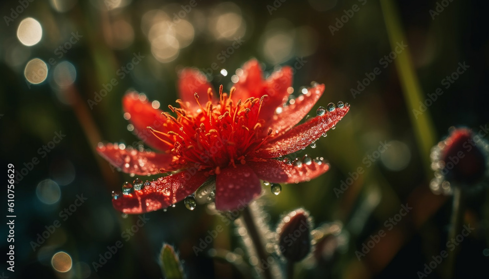 Vibrant wildflower meadow, dew drops on purple and yellow petals generated by AI Vibrant wildflower meadow, dew drops on purple and yellow petals generated by AI
