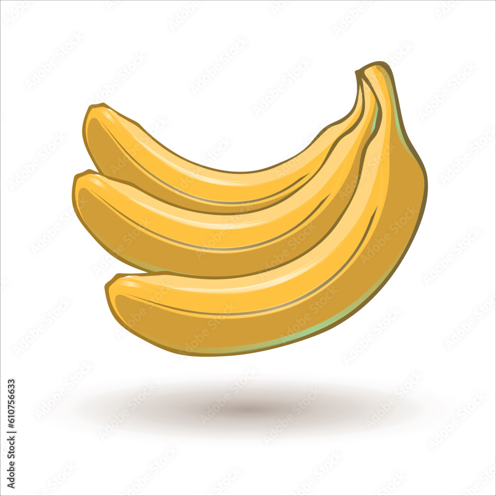Icon of a bunch of bananas with a shadow. Vector on white background. 